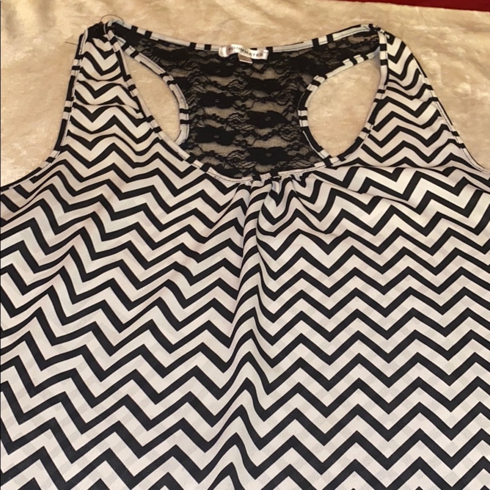 White and black tank top with some lace size 2